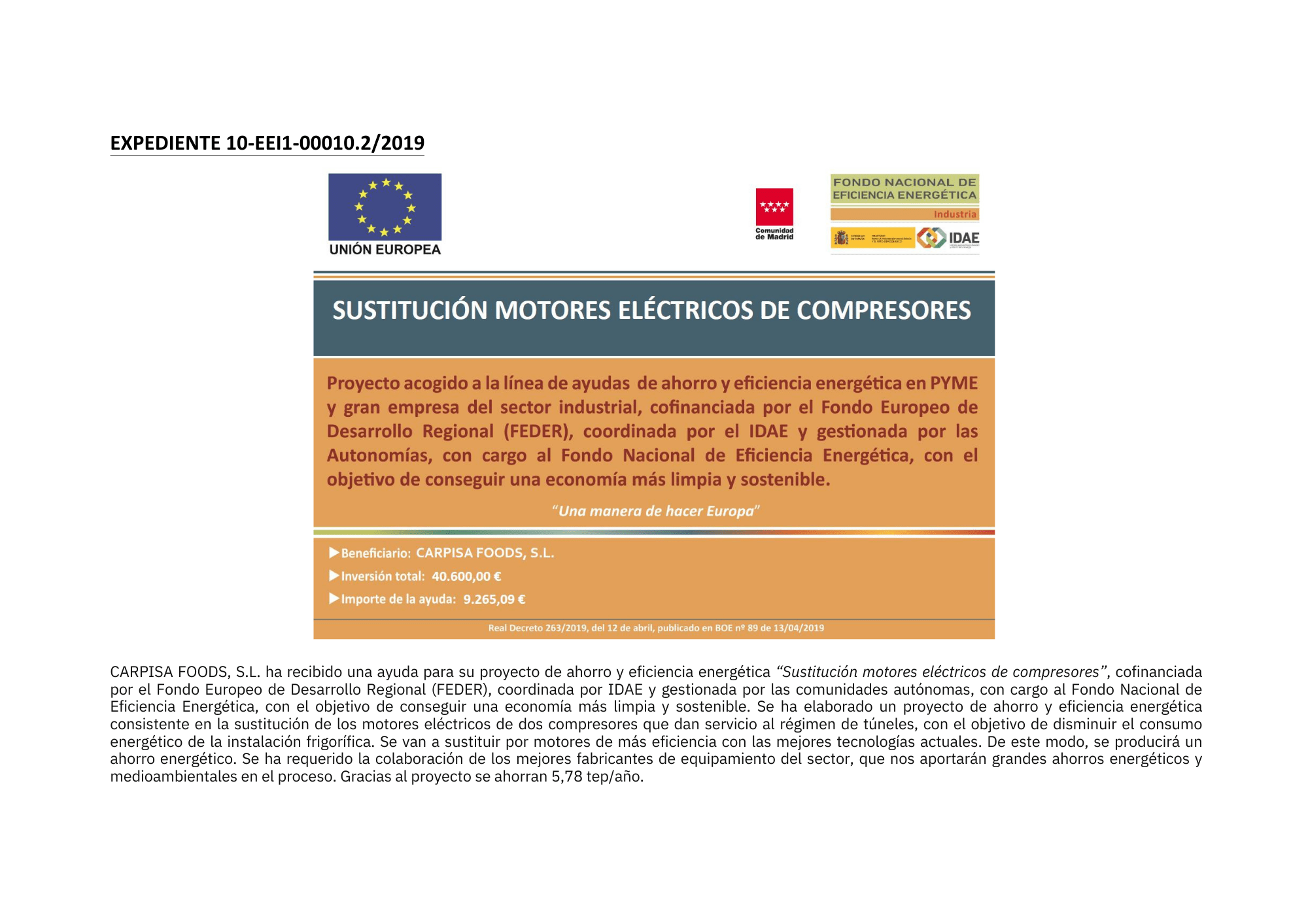 Sustitución motores eléctricos de compresores